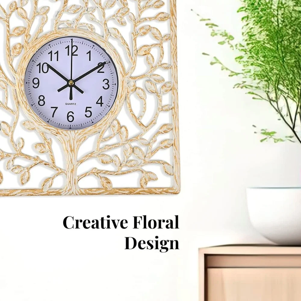 - Vintage Beige Tree Wall Clock - NWOB